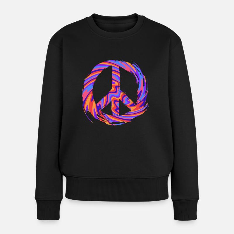 Peace Sign - Frauen Premium Bio Pullover - Schwarz