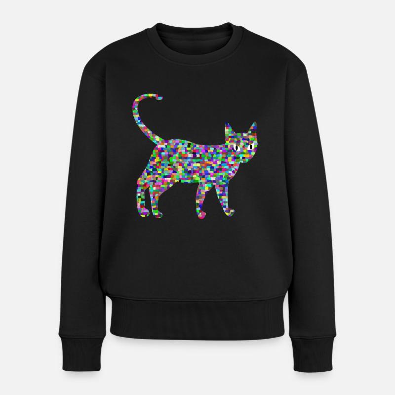 Bunte Katze, Catwalk - Frauen Premium Bio Pullover - Schwarz