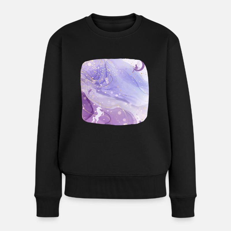 Zauberhaftes rosa Aquarell: Einhorn & Feen - Frauen Premium Bio Pullover - Schwarz