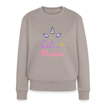 "La Mariée licorne" - Pour un mariage inoubliable - Pull Premium bio Femme - taupe - Devant - Julia (174cm)