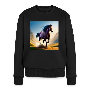 Cheval au galop dans le sable - Pull Premium bio Femme - noir - Devant - Julia (174cm)