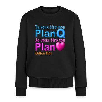 Je veux etre ton plan coeur disign - Pull Premium bio Femme - noir - Devant - Julia (174cm)