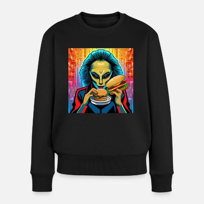Alien burger - Frauen Premium Bio Pullover - Schwarz