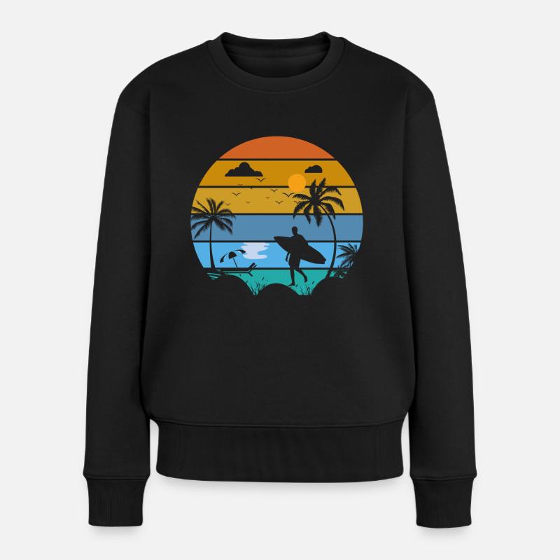 Plage d’été Coucher de soleil - Pull Premium bio Femme - noir
