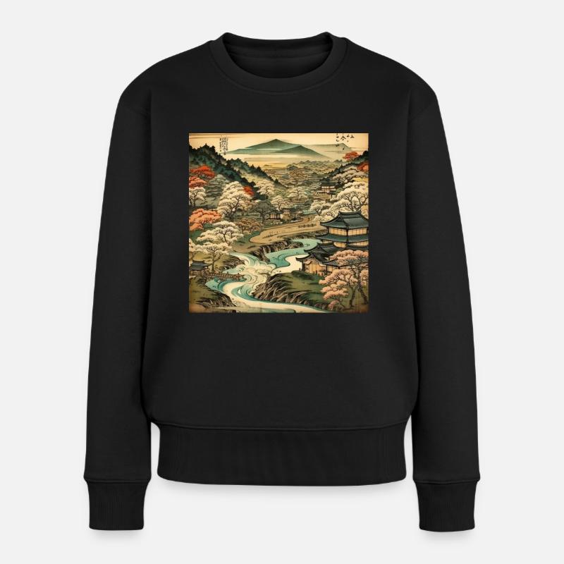 Vintage-Bild einer japanischen Landschaft - Frauen Premium Bio Pullover - Schwarz