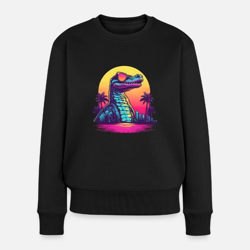 Synthwave crocodile sunset - Frauen Premium Bio Pullover - Schwarz