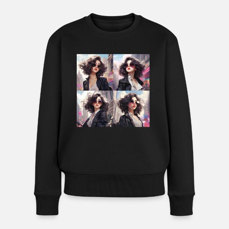 japani girl comic - Frauen Premium Bio Pullover - Schwarz