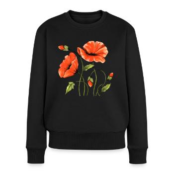 Blumen - Frauen Premium Bio Pullover - Schwarz - Vorne - Julia (174cm)