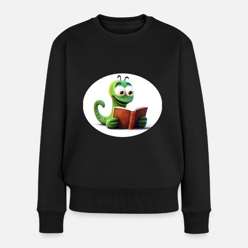 Bücherwurm - Frauen Premium Bio Pullover - Schwarz