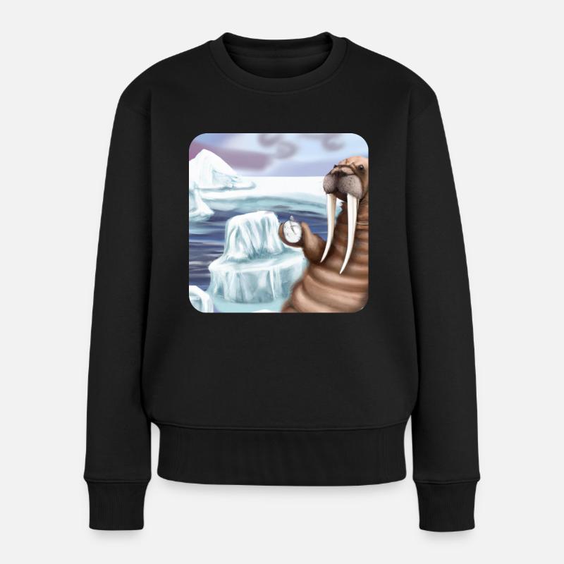 Walross Klimawandel - Frauen Premium Bio Pullover - Schwarz