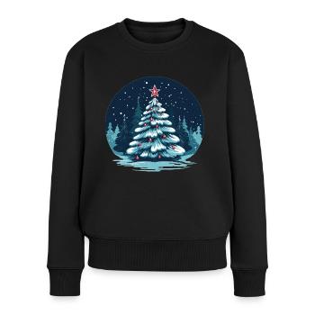 Weihnachtsbaum Schnee Motiv - Frauen Premium Bio Pullover - Schwarz - Vorne - Julia (174cm)