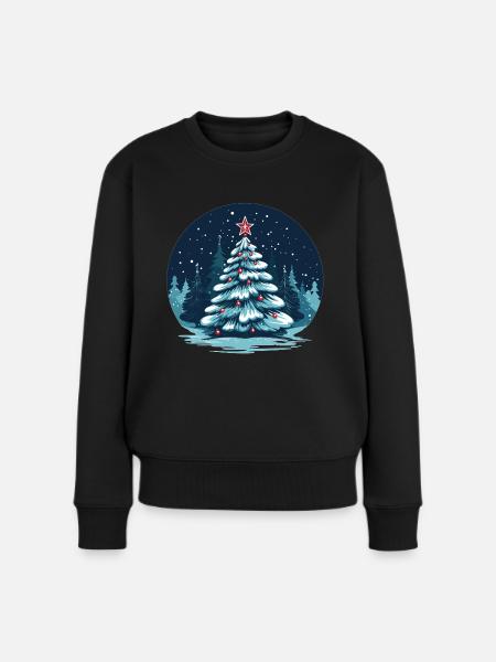 Weihnachtsbaum Schnee Motiv - Frauen Premium Bio Pullover - Schwarz