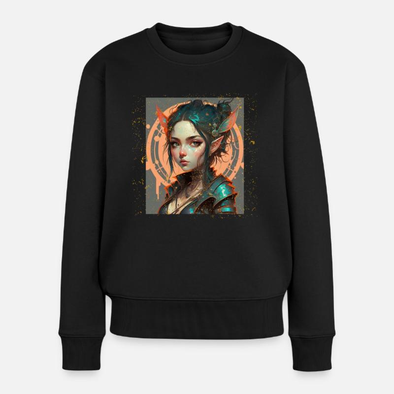 Elfenmädchen im Retro-Stil - Frauen Premium Bio Pullover - Schwarz