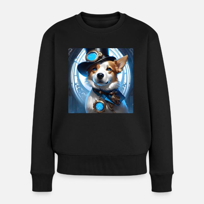 Steampunk design art Hund blau - Frauen Premium Bio Pullover - Schwarz