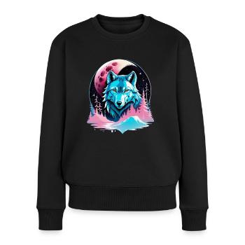 Wolf und Mond - Frauen Premium Bio Pullover - Schwarz - Vorne - Julia (174cm)