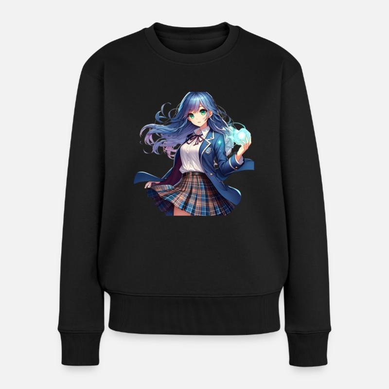 Manga-Anime-Mädchen in Schuluniform - Frauen Premium Bio Pullover - Schwarz