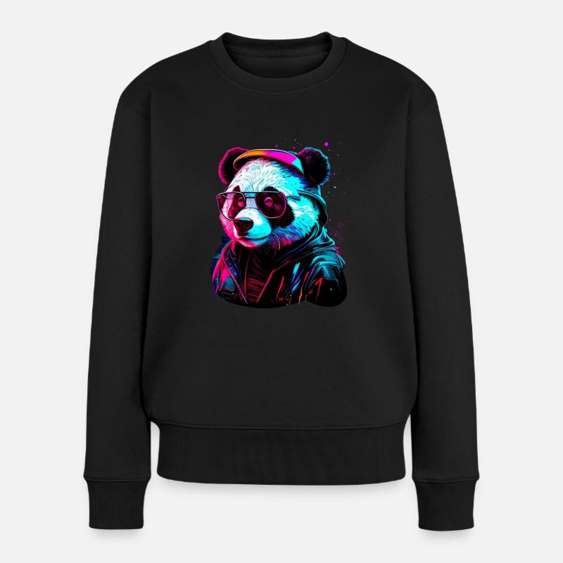Panda-Hipster - Frauen Premium Bio Pullover - Schwarz