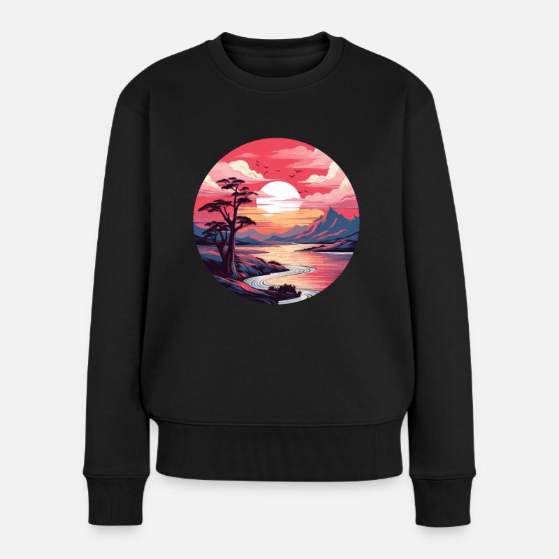 Roter Sonnenaufgang - Frauen Premium Bio Pullover - Schwarz