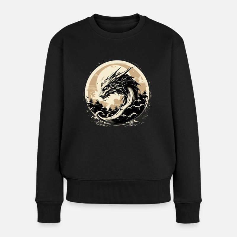 Asiatischer Drache - Frauen Premium Bio Pullover - Schwarz