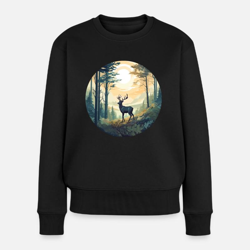 Einsame Rehe - Frauen Premium Bio Pullover - Schwarz