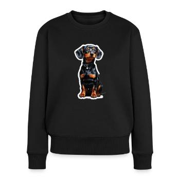 Dackel - Frauen Premium Bio Pullover - Schwarz - Vorne - Julia (174cm)