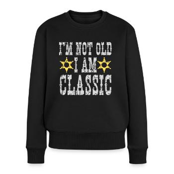Ich bin nicht alt, ich bin ein Klassiker - Frauen Premium Bio Pullover - Schwarz - Vorne - Julia (174cm)