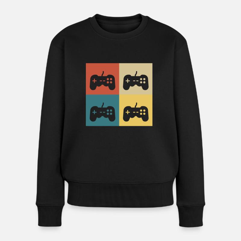 Retro-Vintage-Konsole - Frauen Premium Bio Pullover - Schwarz