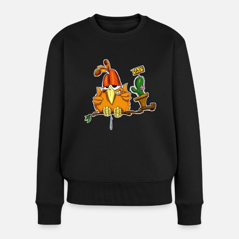 RabatzSpatz YAY lustiger Cartoon Vogel Daumen hoch - Frauen Premium Bio Pullover - Schwarz