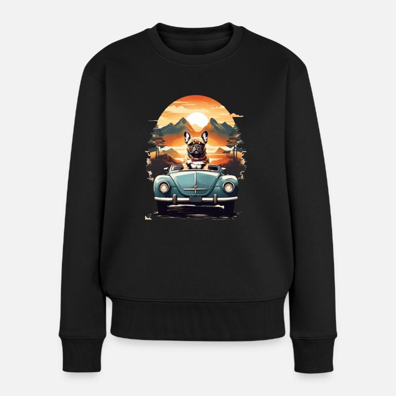 Französische Bulldogge in einem Oldtimer - Frauen Premium Bio Pullover - Schwarz