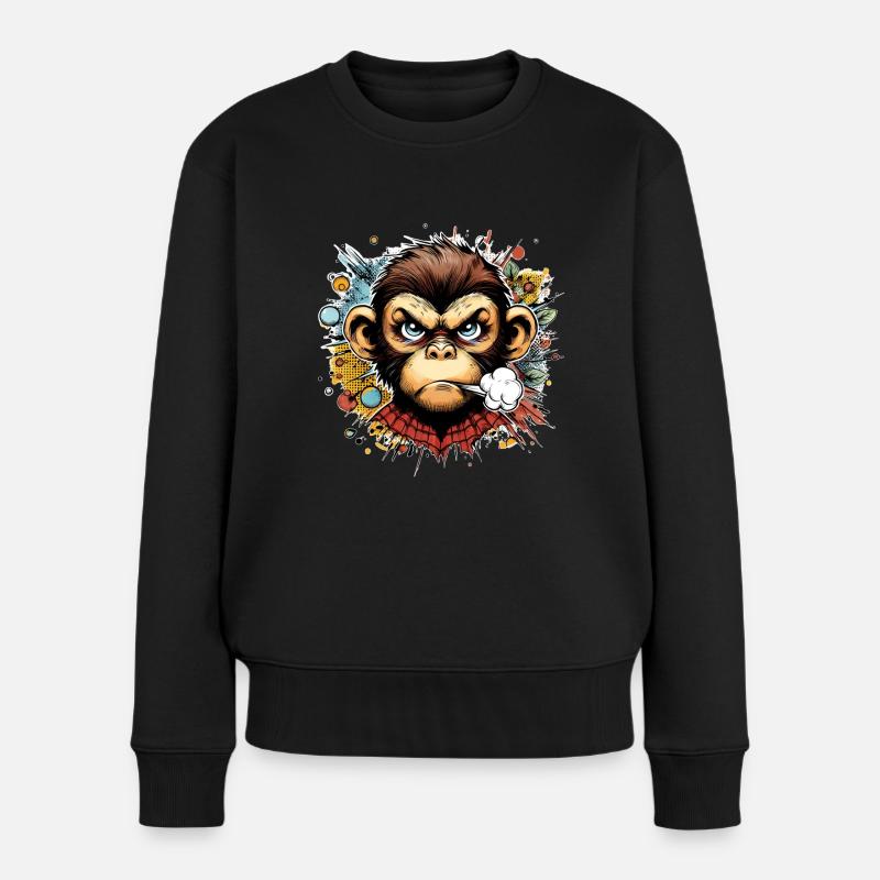 Affe angry schimpanse cartoon - Frauen Premium Bio Pullover - Schwarz