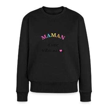Maman d'une tribu au top - Pull Premium bio Femme - noir - Devant - Julia (174cm)