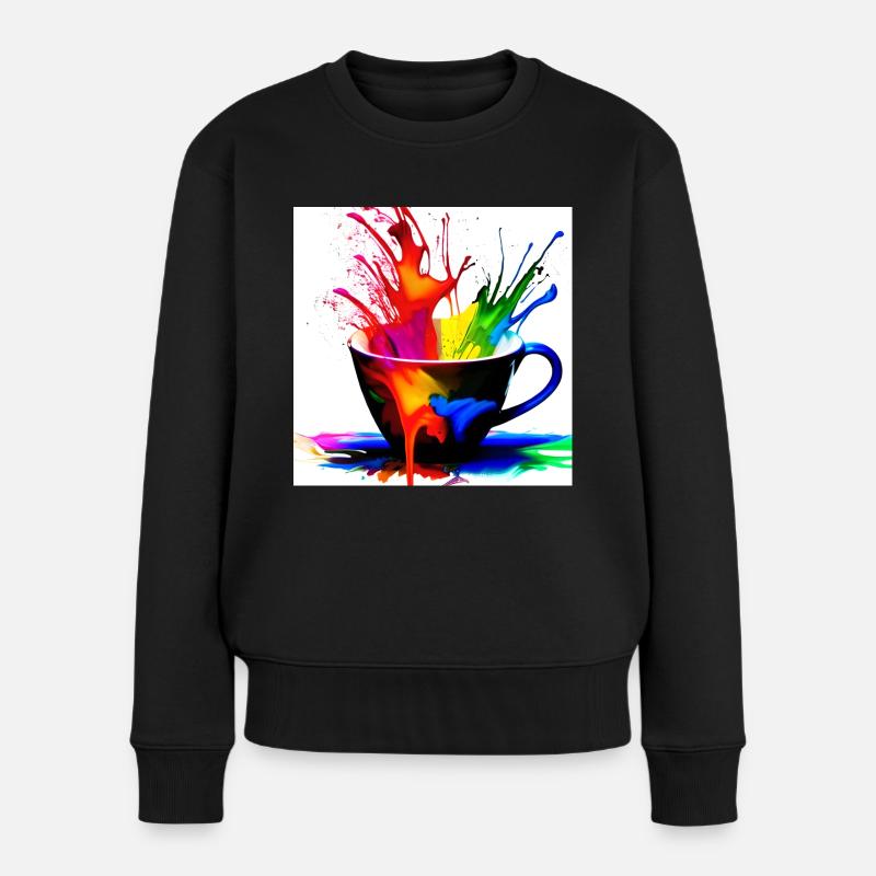 Kaffeetassen bunt 16 - Frauen Premium Bio Pullover - Schwarz