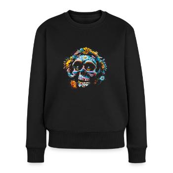 Skull flowers calavera - Pull Premium bio Femme - noir - Devant - Julia (174cm)