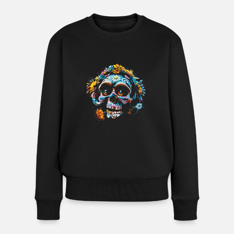 Skull flowers calavera - Pull Premium bio Femme - noir