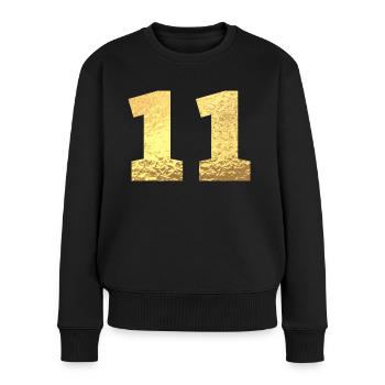 Numéro 11 paillettes doré - 11e anniversaire - Pull Premium bio Femme - noir - Devant - Julia (174cm)