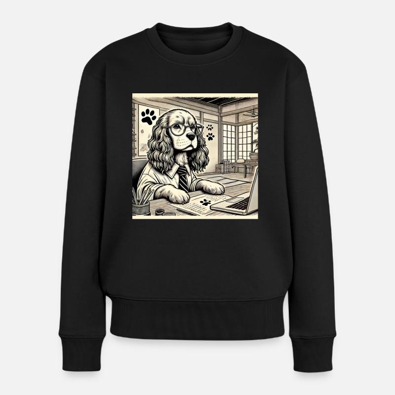 Japan Ukijo e Style Desk Cocker Spaniel - Women's Premium Organic Jumper - black