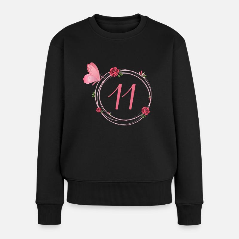 11. Geburtstag Schmetterlings- und Blumenmädchen - Frauen Premium Bio Pullover - Schwarz