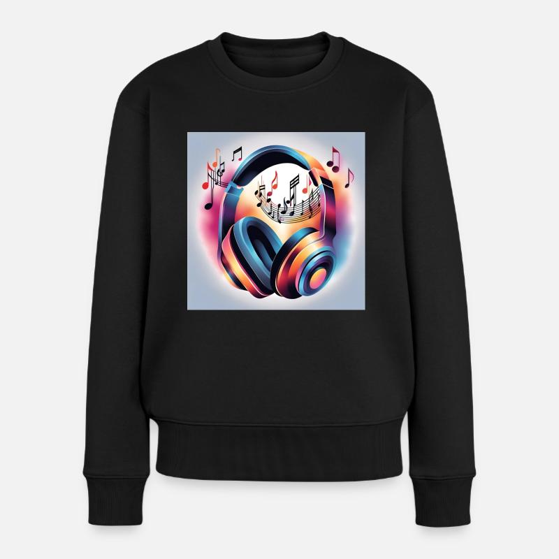 Musik Melodie Kopfhörer mit Noten - Frauen Premium Bio Pullover - Schwarz