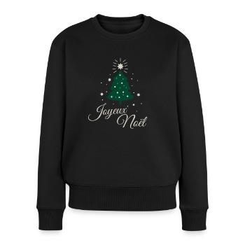 Sapin minimaliste avec texte argenté raffiné - Pull Premium bio Femme - noir - Devant - Julia (174cm)