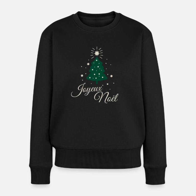 Minimalistischer Tannenbaum mit raffiniertem silbernem Text - Frauen Premium Bio Pullover - Schwarz