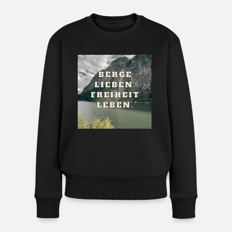 Berge lieben - Freiheit leben - Frauen Premium Bio Pullover - Schwarz