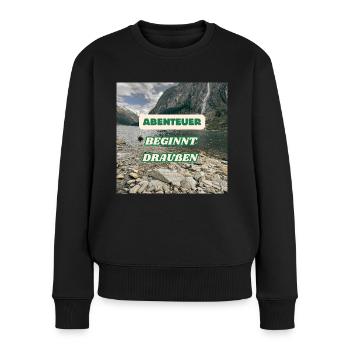 Abenteuer beginnt draußen - Frauen Premium Bio Pullover - Schwarz - Vorne - Julia (174cm)