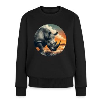 Majestueux rhinocéros coucher de soleil Art de la faune africaine - Pull Premium bio Femme - noir - Devant - Julia (174cm)