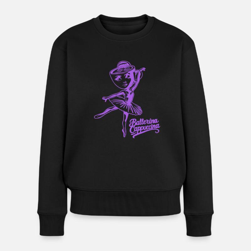 Ballerina Cappuccina - Lila - Frauen Premium Bio Pullover - Schwarz