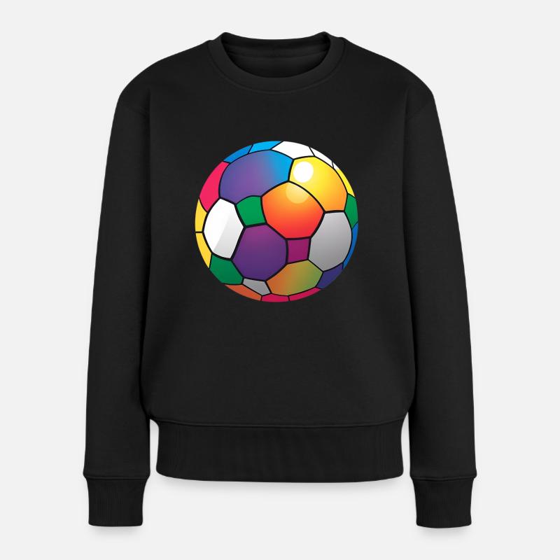 Bunt Fußball Farbenfroh Regenbogen - Frauen Premium Bio Pullover - Schwarz