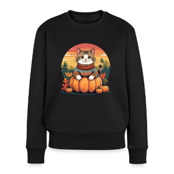 Autumn cat on pumpkin – cozy & cute - Women's Premium Organic Jumper - black - Front - Julia (174cm)