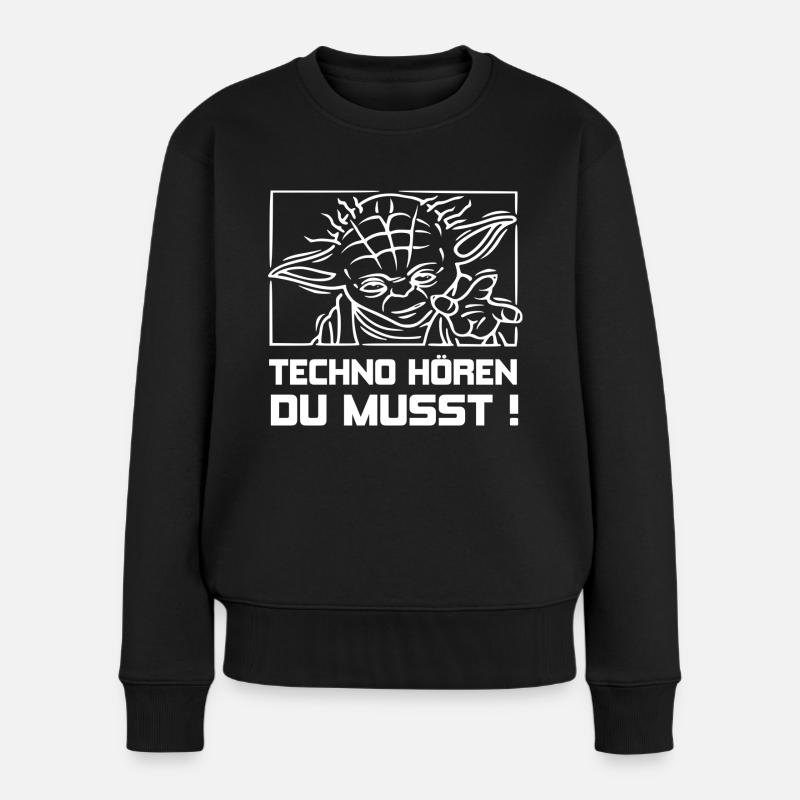 TECHNO HÖREN DU MUSST ! + - Frauen Premium Bio Pullover - Schwarz