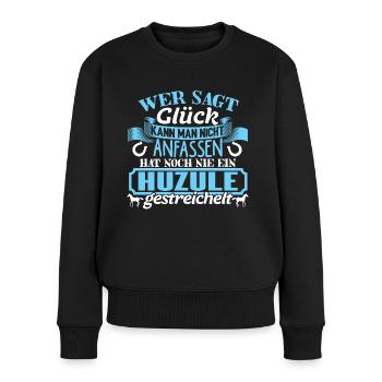 HUZULE - Glück zum anfassen - Frauen Premium Bio Pullover - Schwarz - Vorne - Julia (174cm)