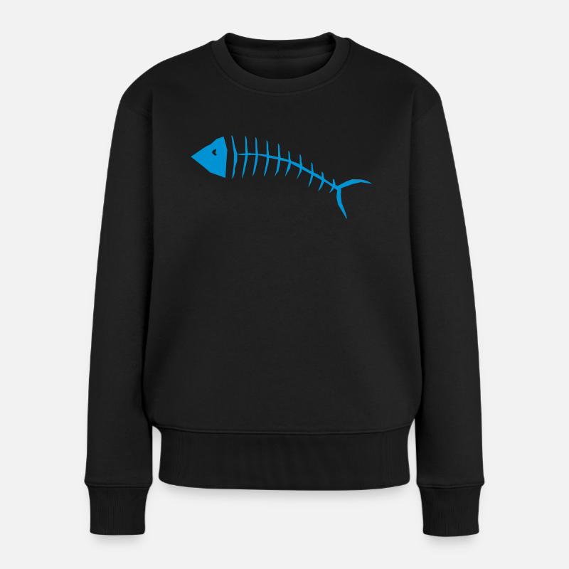 Fischgräte Fisch Gräte Skelett - Frauen Premium Bio Pullover - Schwarz