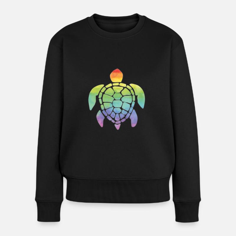 Regenbogen - Schildkröte - Frauen Premium Bio Pullover - Schwarz